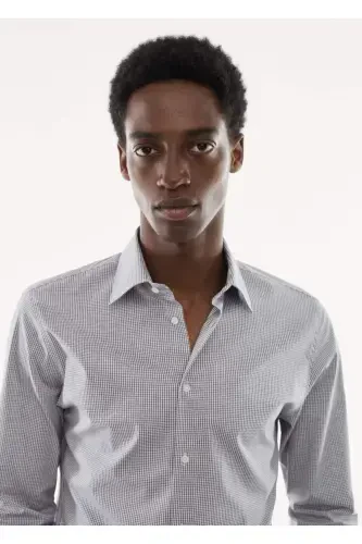 Micro Checkered Shirt-Gray From Stretch Fabric - 6