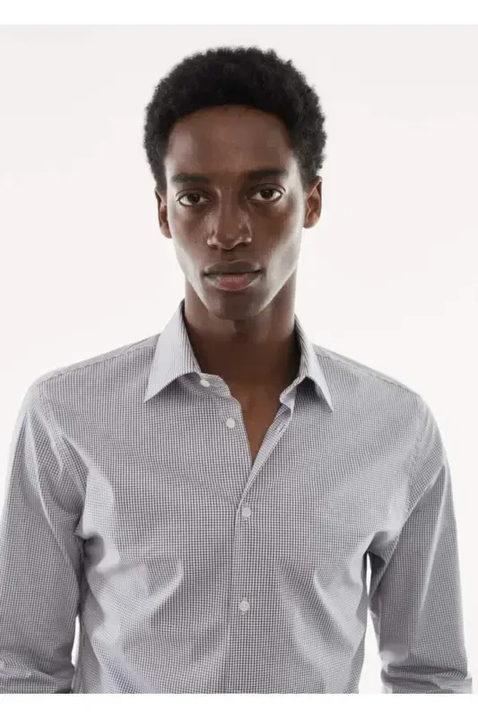 Micro Checkered Shirt-Gray From Stretch Fabric - 6