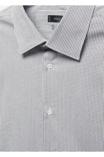 Micro Checkered Shirt-Gray From Stretch Fabric - 7