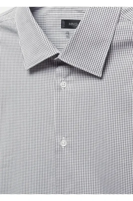 Micro Checkered Shirt-Gray From Stretch Fabric - 7