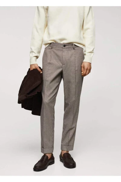 Micro Herringbone Wool Blend Slim Fit Trousers - 1