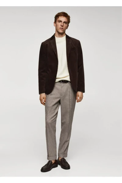 Micro Herringbone Wool Blend Slim Fit Trousers - 2