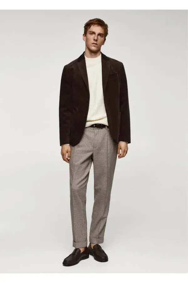 Micro Herringbone Wool Blend Slim Fit Trousers - 2