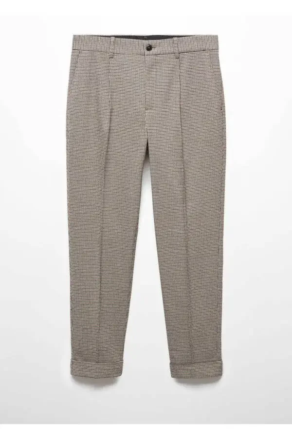 Micro Herringbone Wool Blend Slim Fit Trousers - 3