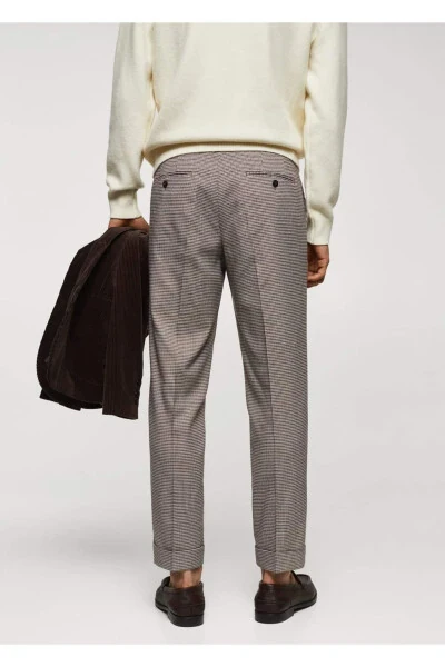 Micro Herringbone Wool Blend Slim Fit Trousers - 4
