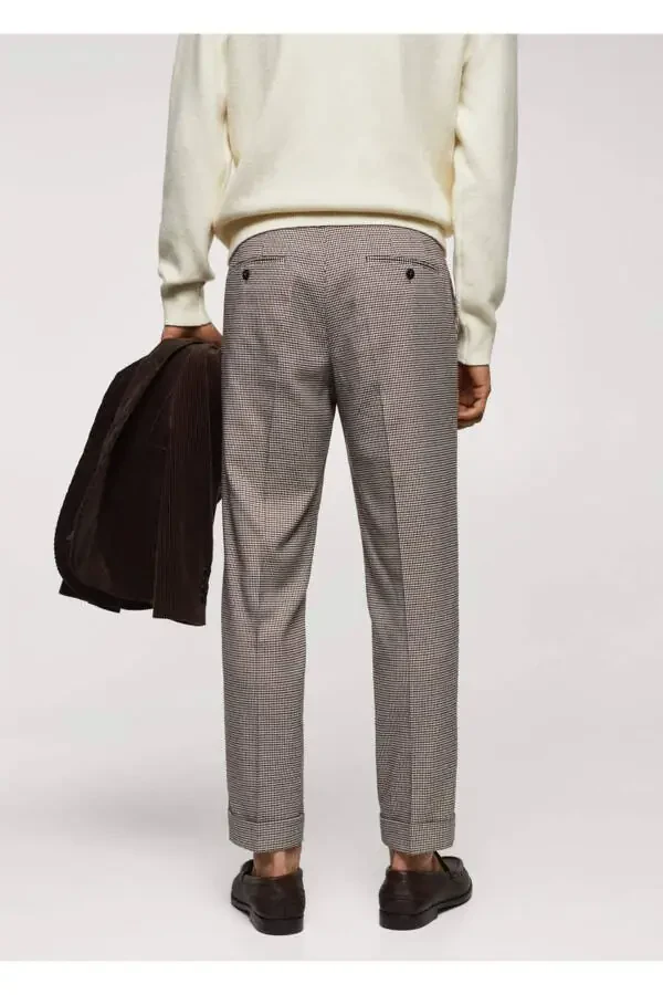 Micro Herringbone Wool Blend Slim Fit Trousers - 4