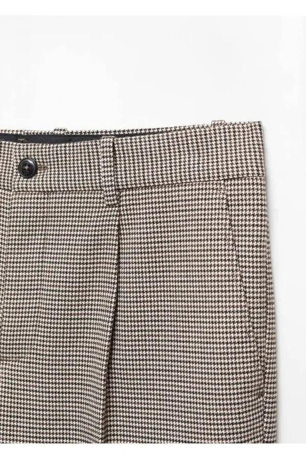 Micro Herringbone Wool Blend Slim Fit Trousers - 6
