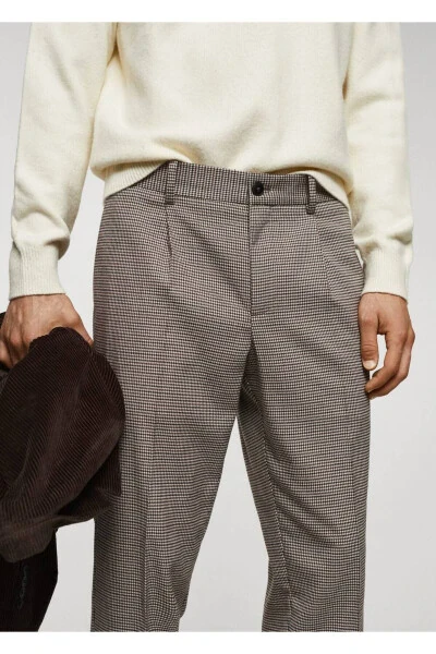 Micro Herringbone Wool Blend Slim Fit Trousers - 7