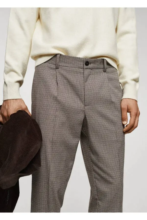 Micro Herringbone Wool Blend Slim Fit Trousers - 7