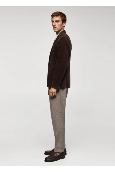 Micro Herringbone Wool Blend Slim Fit Trousers - 8