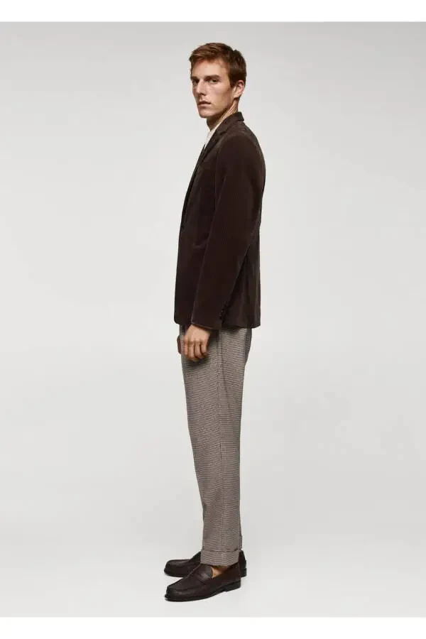 Micro Herringbone Wool Blend Slim Fit Trousers - 8