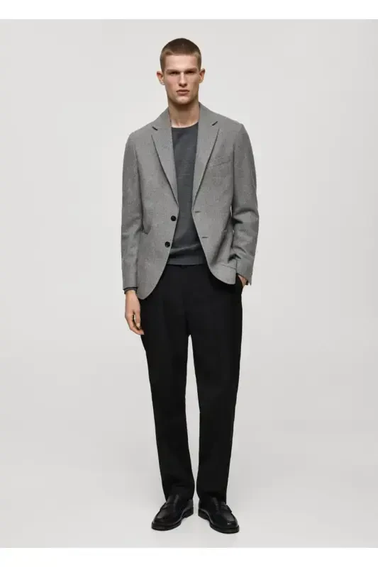 Micro houndstooth narrow fit wool blazer jacket - 2