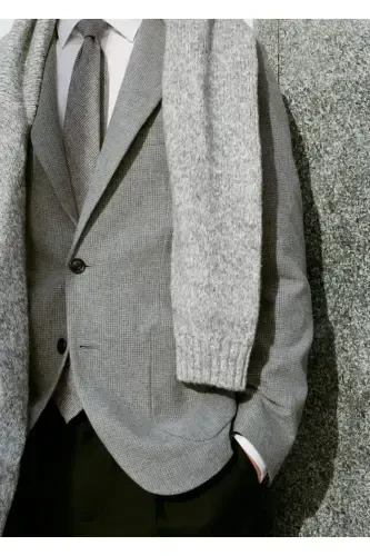 Micro houndstooth narrow fit wool blazer jacket - 5