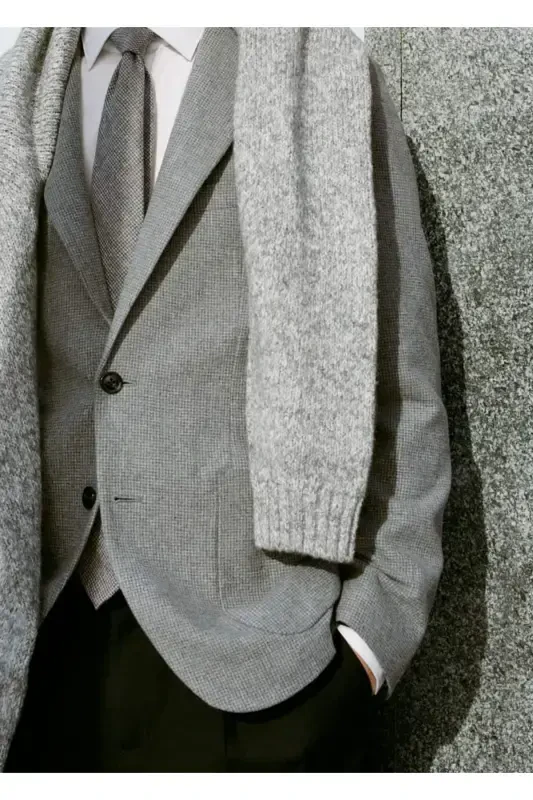 Micro houndstooth narrow fit wool blazer jacket - 5