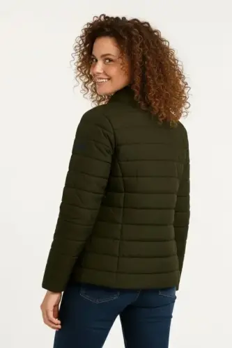 Micro Water Repellent Quilted Printed Lined Zippered Bomber Jacket - Khaki - 3