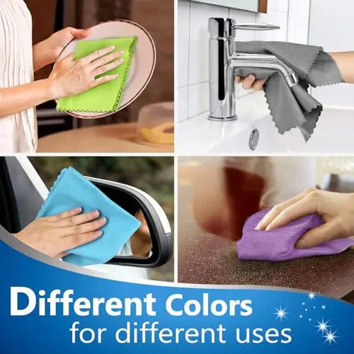 Microfiber Cleaning Cloth Glass Window Stainless Steel Mirror Polishling Rags Eyeglass Windshield Household Nano Sparkle Cloth Lint Free Cloth Cleaning Supplies Shiny Wipes, Pack of 8, 16