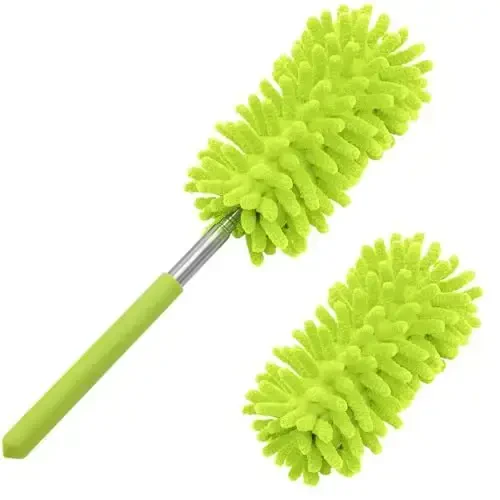 Microfiber Duster for Cleaning, Tukuos Hand Washable Dusters with 2pcs Replace Microfiber Head, Extendable Pole, Detachable Cleaning Brush Tool for Office, Car, Window, Furniture, Ceiling Fan Green - TUKUOS