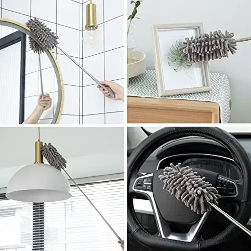 Microfiber Duster for Cleaning, Tukuos Hand Washable Dusters with 2pcs Replaceable Microfiber Head, Extendable Pole, Detachable Cleaning Brush Tool for Office, Car, Window, Furniture, Ceiling Fan - 4