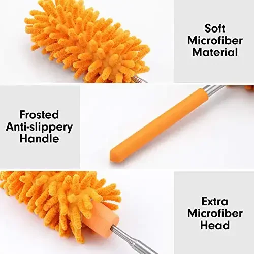 Microfiber Duster for Cleaning, Tukuos Hand Washable Dusters with 4pcs Replaceable Microfiber Heads, Extendable Pole, Detachable Cleaning Supplies for Office, Car, Window, Furniture, Ceiling Fan - 1