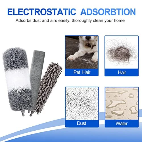 Microfiber Duster Kit (11PCS) - Washable Dusters with Extension Pole (30 to 100 in) for Cleaning Ceilings, Fans, Furniture - 5