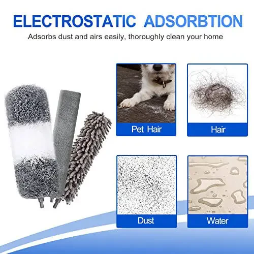 Microfiber Duster Kit (11PCS) - Washable Dusters with Extension Pole (30 to 100 in) for Cleaning Ceilings, Fans, Furniture - 5