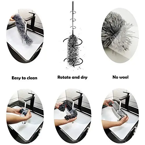 Microfiber Duster with Extension Pole (30-100 inches) Set, 3 Cleaning Head and 1 Mini-Duster (10-31 inches). Cleaning for Furniture, Ceiling Fan, Cobweb, Cars, Gap, Back of The Sofa, Ceilings… - 2