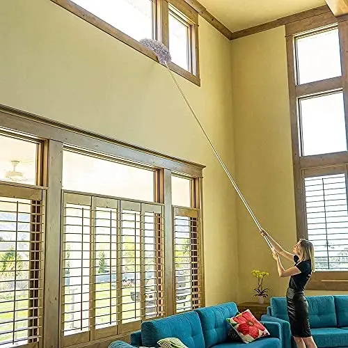 Microfiber Duster with Extension Pole (Stainless Steel) 30 to 100'', with Bendable Head, Extendable Long Duster for Cleaning Ceiling Fan, High Ceiling, Keyboard, Furniture, Cars - 6