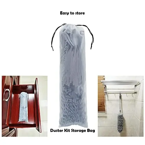 Microfiber Duster with Telescoping Extension Pole(30-100 Inches) Kit, 4 Cleaning Head and 1 Mini-Duster. Reusable, Bendable, Washable Feather Dusters for Cleaning Fans Cobwebs Ceilings Blinds - 6