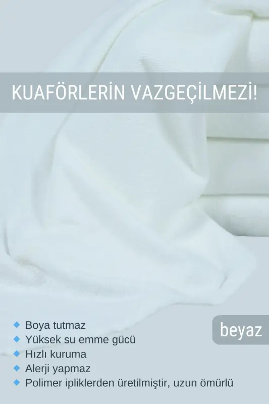 Microfiber Hair Towel for Hairdressers, Dye-Resistant, 50x90 cm, Set of 4 - White - 3