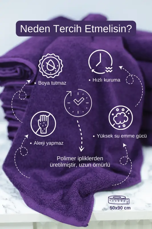 Microfiber Hair Towel That Doesn't Stain Hair Dye for Hairdressers 50x90 cm. Set of 4-Purple - 2