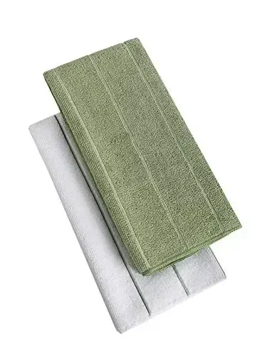 Microfiber Kitchen Towels - Super Absorbent, Soft and Solid Color Dish Towels, 8 Pack (Stripe Designed Dark Green and White Colors), 26 x 18 Inch - 2