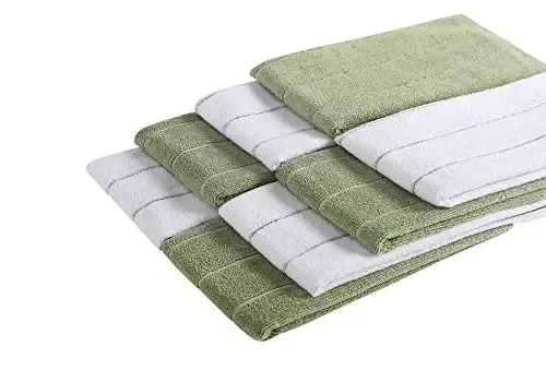 Microfiber Kitchen Towels - Super Absorbent, Soft and Solid Color Dish Towels, 8 Pack (Stripe Designed Dark Green and White Colors), 26 x 18 Inch - 4