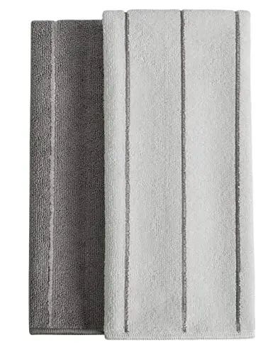 Microfiber Kitchen Towels - Super Absorbent, Soft and Solid Color Dish Towels, 8 Pack (Stripe Designed Grey and White Colors), 26 x 18 Inch - HYER KITCHEN (1)