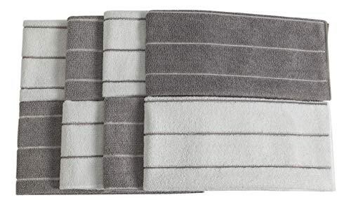 Microfiber Kitchen Towels - Super Absorbent, Soft and Solid Color Dish Towels, 8 Pack (Stripe Designed Grey and White Colors), 26 x 18 Inch - 3