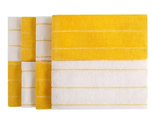 Microfiber Kitchen Towels - Super Absorbent, Soft and Solid Color Dish Towels, 8 Pack (Stripe Designed Yellow and White Colors), 26 x 18 Inch (Yellow) - 4
