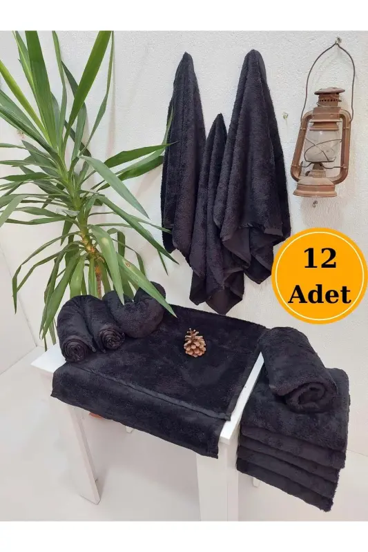Microfiber Towel Non-staining Towel Hairdresser Towel Black 50x90 Cm 12 Pcs - MEF COLLECTION