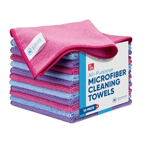 Microfiber tozalash matosi - 12 dona | Yaxshiroq sifatli universal sochiqlar | Uy, tozalash, chang, jilolash uchun a'lo | Yumshoq, yaxshi shimuvchi, bardoshli | Yuzlab marta yuving | Pushti binafsha ko'k 