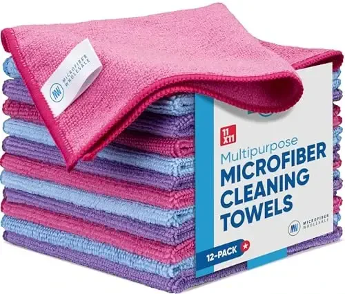 Microfiber tozalash matosi - 12 dona | Yaxshiroq sifatli universal sochiqlar | Uy, tozalash, chang, jilolash uchun a'lo | Yumshoq, yaxshi shimuvchi, bardoshli | Yuzlab marta yuving | Pushti binafsha ko'k - 1