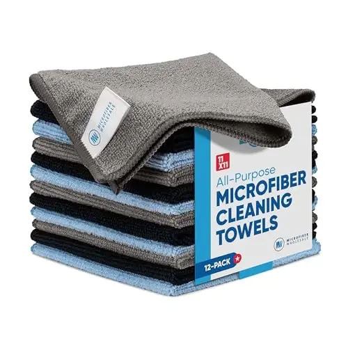 Microfiber tozalash matosi - 12 dona | Yaxshiroq sifatli universal sochiqlar | Uy, tozalash, chang, sayqallash uchun ajoyib | Yumshoq, shimuvchan, bardoshli | Yuzlab marta yuving | Qora kulrang ko'k 