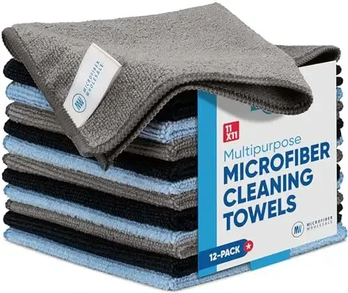 Microfiber tozalash matosi - 12 dona | Yaxshiroq sifatli universal sochiqlar | Uy, tozalash, chang, sayqallash uchun ajoyib | Yumshoq, shimuvchan, bardoshli | Yuzlab marta yuving | Qora kulrang ko'k 