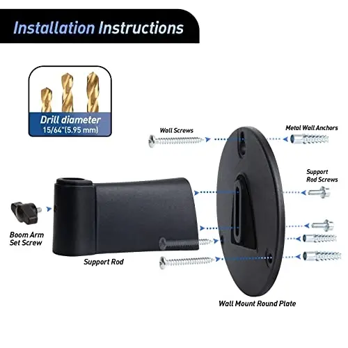 Microphone Wall Mount Boom Arm - Mic ushlagich uchun mikrofon devorga o'rnatish, gorizontal o'rnatish devori, SUNMON tomonidan joy tejaydigan stol usti metall mikrofon stend qisqichi - 6