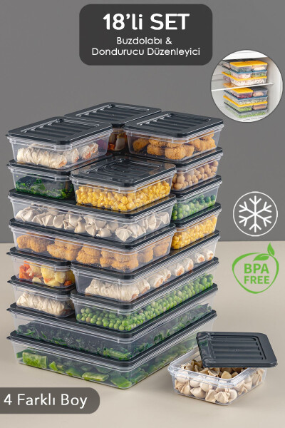 Microwave and Freezer Safe 18 Piece Storage Container Set, 2x2400Ml 4x1200Ml 4x1170Ml 8x600Ml, Anthracite - MELENI HOME