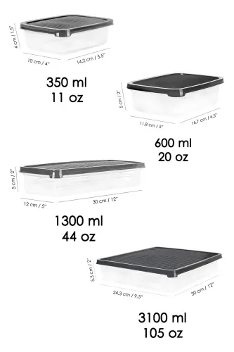 Microwave and Freezer Safe 24 Piece Food Storage Container Set, 2x2400Ml 4x1200Ml 6x1170Ml 12x600Ml, Anthracite - 5