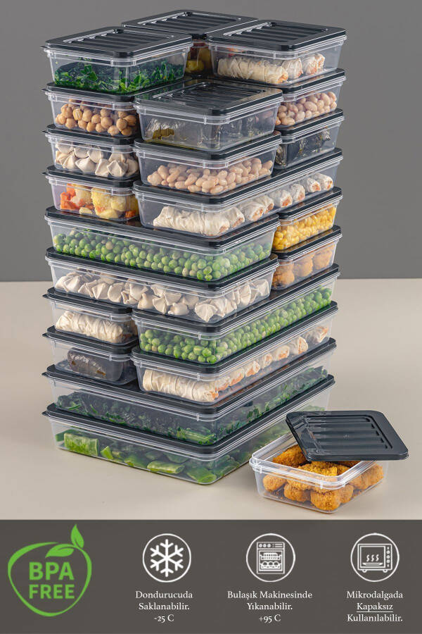 Microwave and Freezer Safe 24 Piece Food Storage Container Set, 2x2400Ml 4x1200Ml 6x1170Ml 12x600Ml, Anthracite - 11