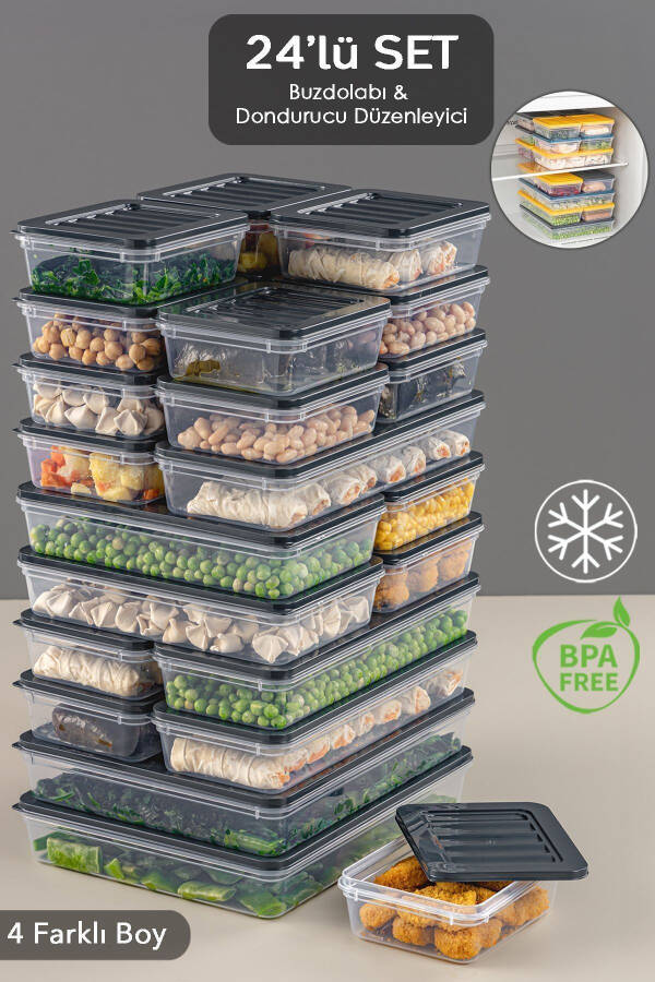 Microwave and Freezer Safe 24 Piece Food Storage Container Set, 2x2400Ml 4x1200Ml 6x1170Ml 12x600Ml, Anthracite - 1