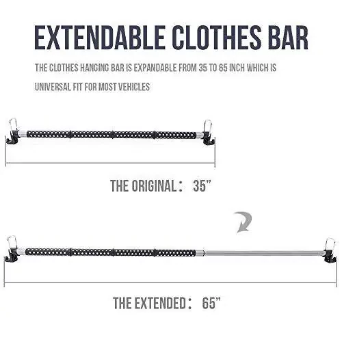 MICTUNING Car Clothes Hanger Bar Expandable 36 to 65 inches Retractable Vehicle Cloth Rack Hanger Rod for Car Truck RV SUV Road Travel - Coat Hanger Hold up to 60lbs - 4