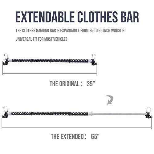 MICTUNING Car Clothes Hanger Bar Expandable 36 to 65 inches Retractable Vehicle Cloth Rack Hanger Rod for Car Truck RV SUV Road Travel - Coat Hanger Hold up to 60lbs - 4