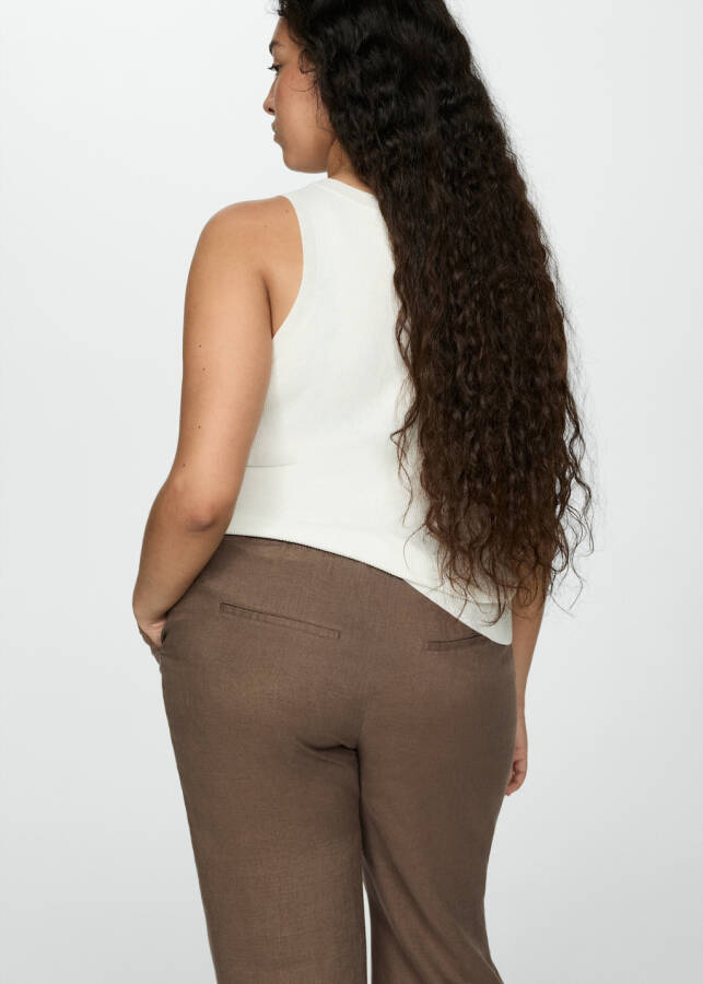 Mid brown, 100% linen jogger pants. - 1