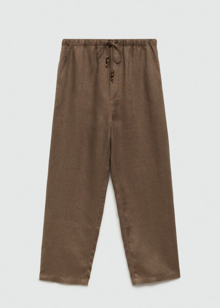 Mid brown, 100% linen jogger pants. - 3