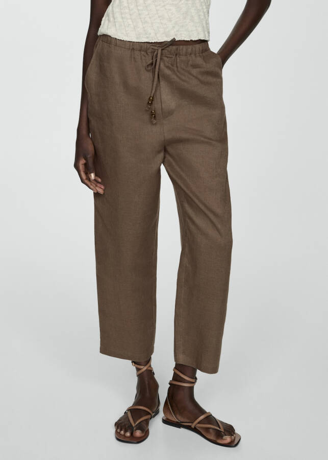 Mid brown, 100% linen jogger pants. - 8